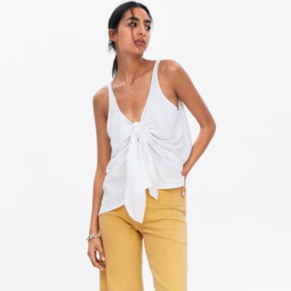 White tank top with bow detail